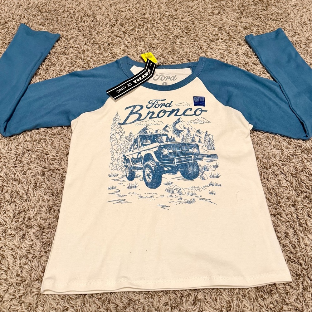 Tilly's Blue and White For Bronco Crop Top NWT